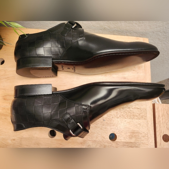 Louis Vuitton Mens Black Delaware Buckle In Damier Embossed Leather Size10 Shoes - Picture 10 of 13